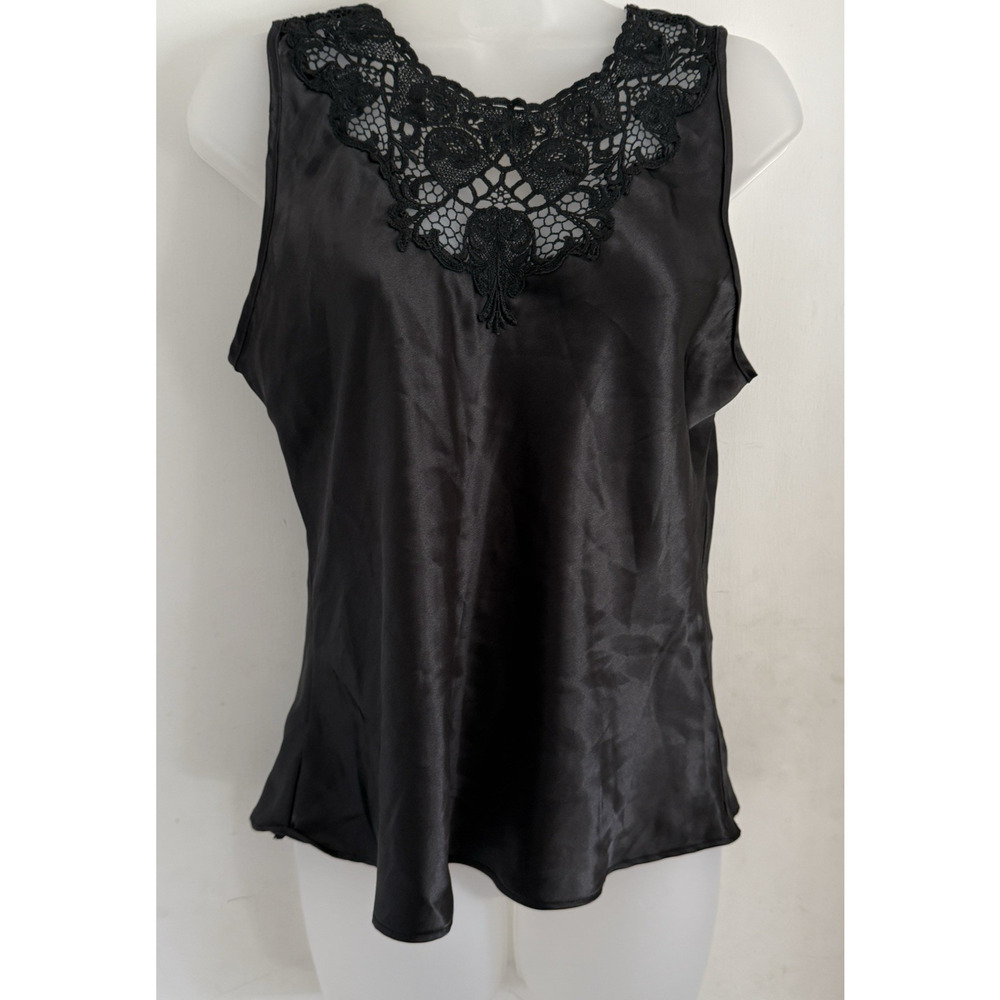 Vtg Y2K Cinema Etoile Black Satin‎ Lace Camisole Tank Sz M Dark Fairy Whimsygoth